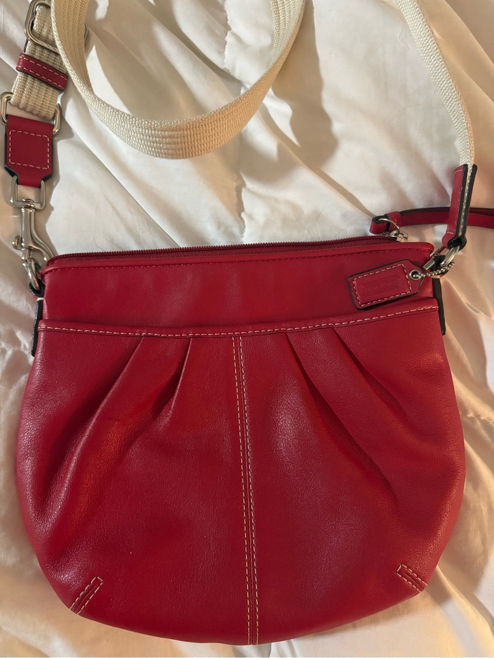 COACH Red Leather Crossbody Bag with Cream Strap